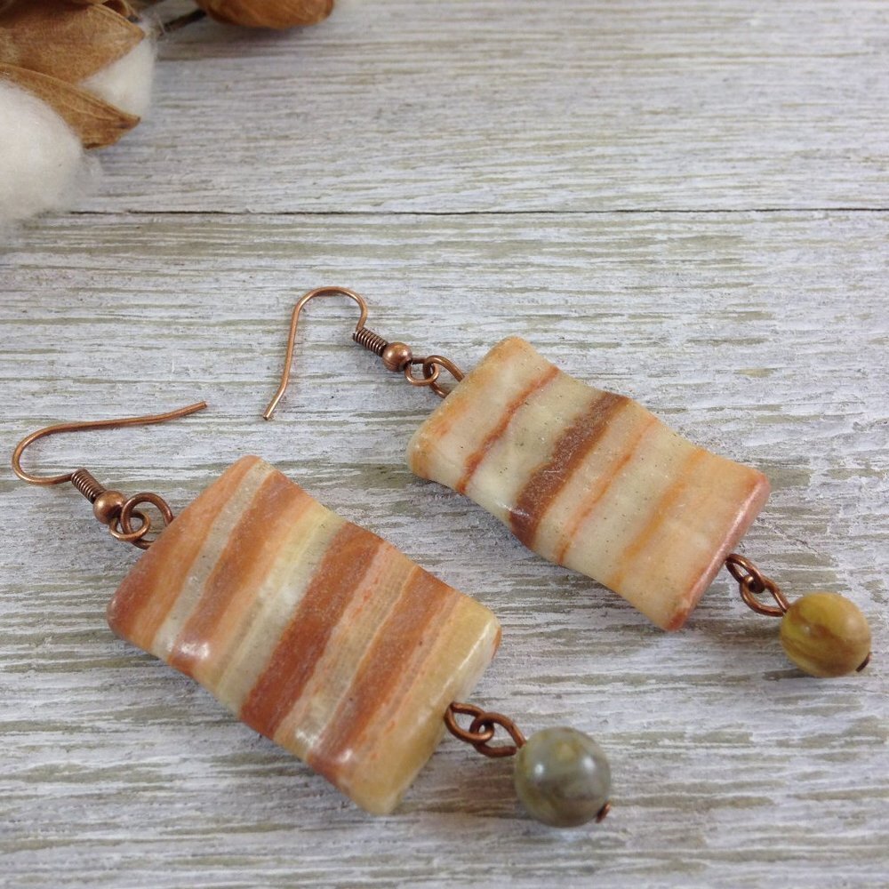 Light Banded Jasper & Copper Earrings Handmade​​​​​